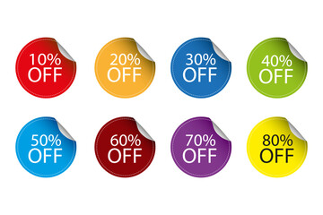 Paper stickers set. Paper stickers set with percent: 10, 20, 30, 40, 50, 60, 70 and 80. EPS 10