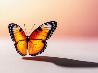 Fototapeta premium A stunning orange butterfly gracefully poised against a soft gradient background, showcasing its vibrant colors and delicate beauty.