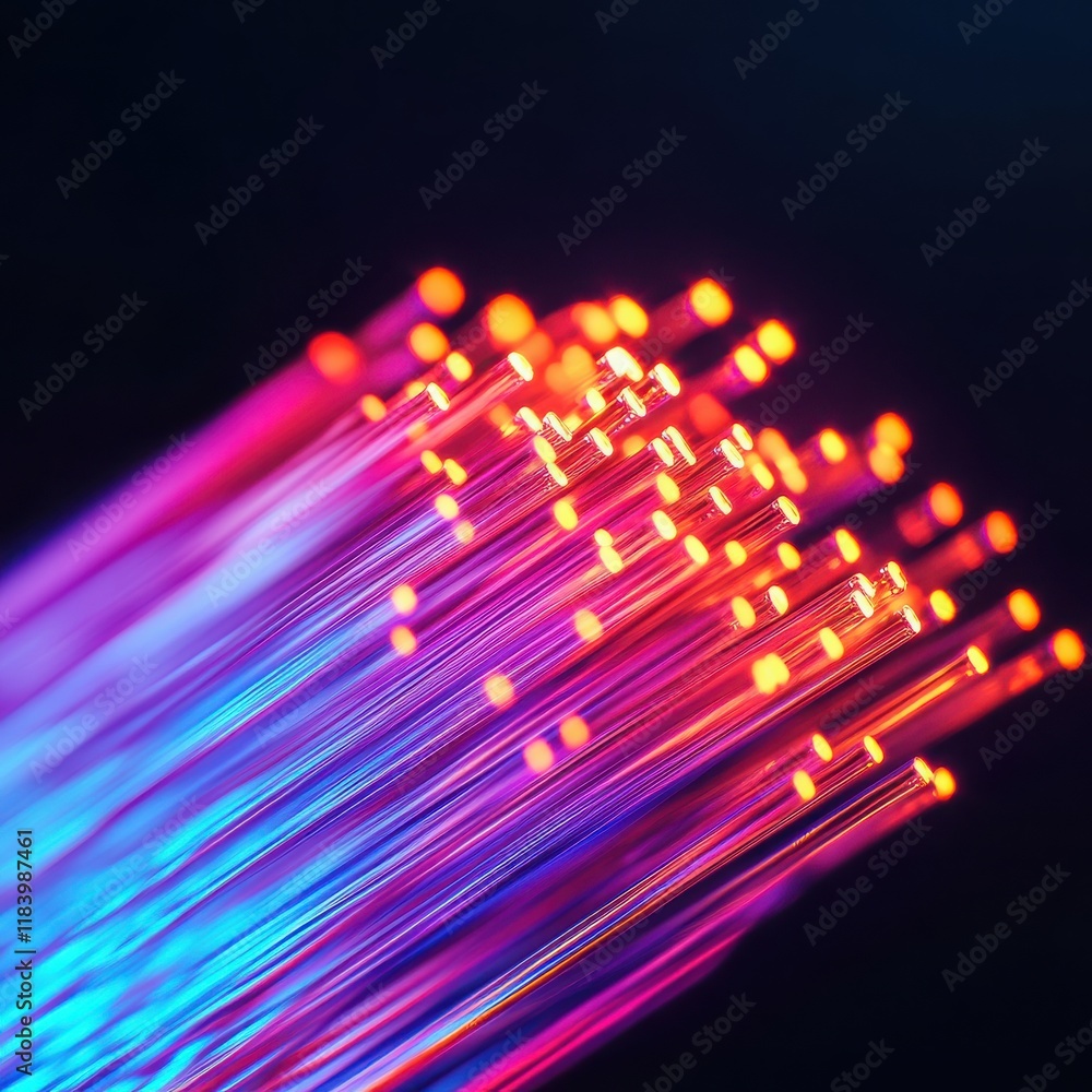 Poster vibrant and dynamic fiber optic cables create a stunning display of light and color, representing th