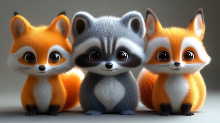 Fototapeta premium Cute cartoon fox raccoon friends studio background children's book