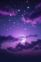 Fototapeta premium Atmospheric Mountain Lake Scene with Dramatic Clouds and Full Moon Light Wallpaper 