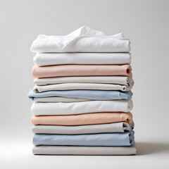 A stack of folded clothes on a white background 