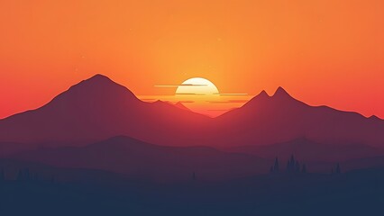 Vibrant Orange Sunset, Silhouetted Mountain Peaks Travel Inspiration Landscape