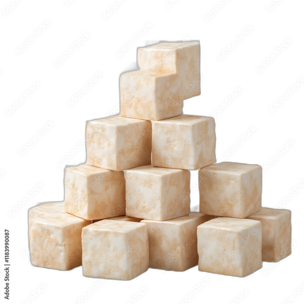 Poster stack of tofu cubes isolated on white transparent background