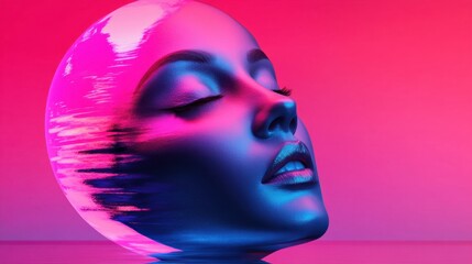 Surreal art portrait with neon color reflection