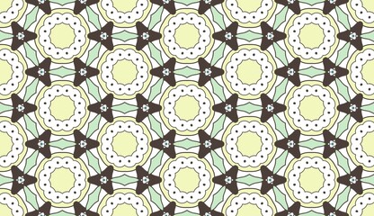 Pastel Green and Black Ornamental Seamless Pattern.