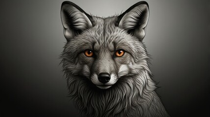 Fototapeta premium Majestic grey fox portrait with intense orange eyes.