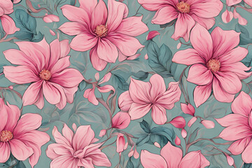 seamless background with flowers, seamless pattern with flowers Pattern with pink flowers, intricate details,
