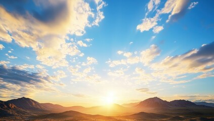 Naklejka premium Majestic Mountain Sunrise Illuminates Scenic Landscape with Golden Light