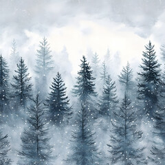 Watercolor Winter forest background, Winter Theme snowy forest