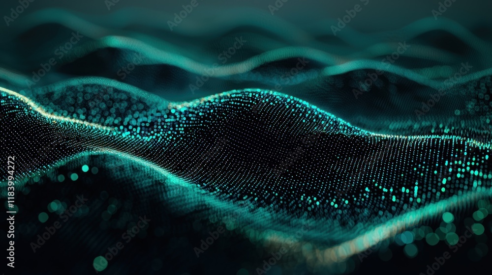 Poster abstract teal digital wave landscape: a mesmerizing visualization of data flow and connectivity, evo
