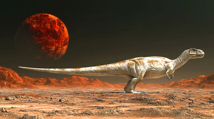 Obraz premium Dinosaur on Alien Planet: Prehistoric Beast in a Martian Landscape