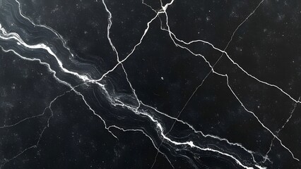 Close-up of Black Marble Texture with Intricate White Veining, Luxury Stone Background
