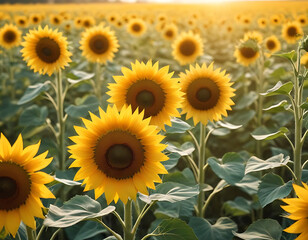 Fototapeta premium A sunflower field in full bloom under a sunny sky.