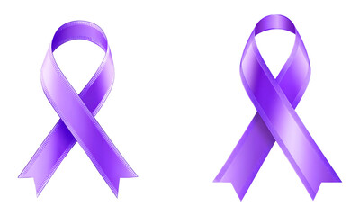 Set of purple ribbons for Symbol of Pancreatic Cancer Awareness Month on a transparent background