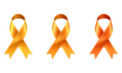 Set of orange ribbons for Symbol of leukemia cancer awareness month on a transparent background