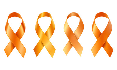 Set of orange ribbons for Symbol of leukemia cancer awareness month on a transparent background