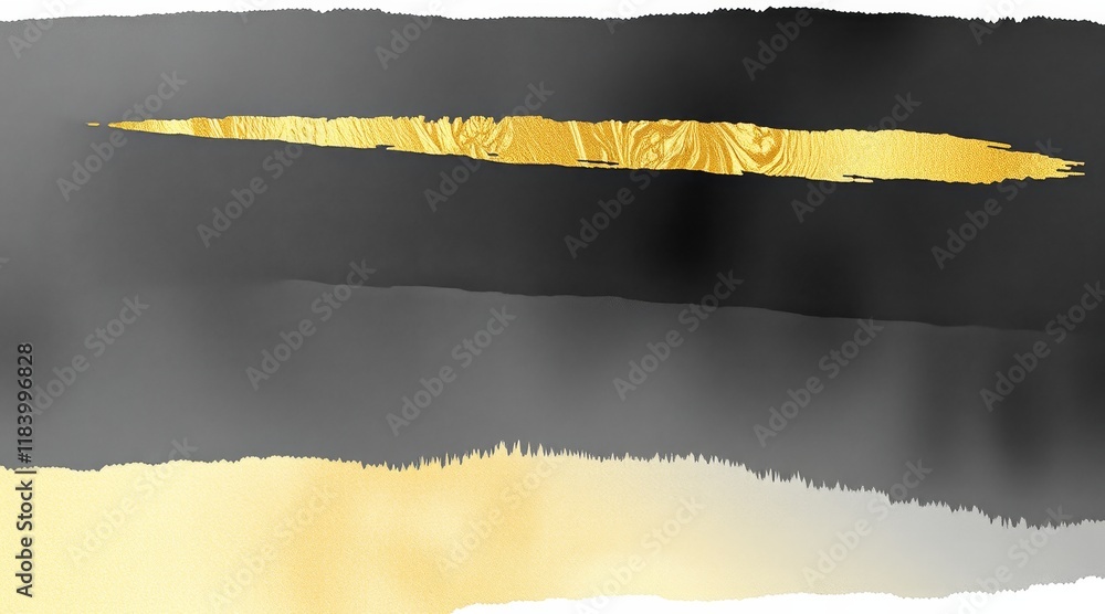 Poster gold highlights the black brushstrokes in this abstract composition, creating a dynamic and visually