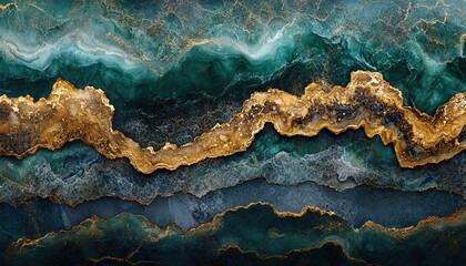 Green and gold abstract marble texture background