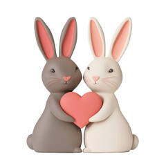 Obraz premium Cute bunny couple holding heart, perfect for Valentine Day decor