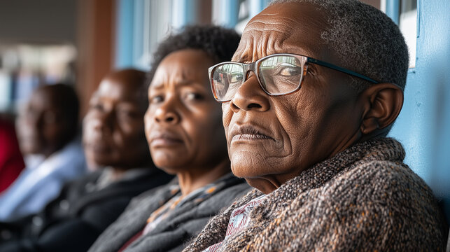 lot of the patients sit on the chairs in queue and wait in front of the old doctor room, in South African hospital