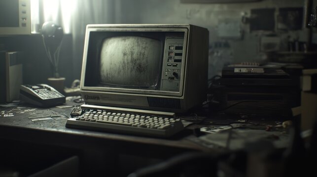 Dusty vintage computer setup.