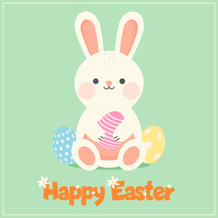 Happy Easter! Cute Easter Bunny. Vector illustration.