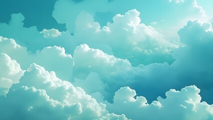 Abstract Cyan Cloud Patterns, Dreamy Sky Background with Soft, Fluffy Clouds and Abstract Shapes