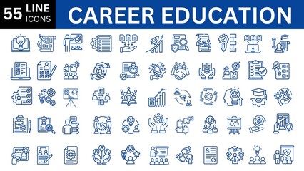 Career Education icon collection set. Containing skill development, educational pathways, vocational training, job readiness, professional growth, acquisition, guidance icon. 