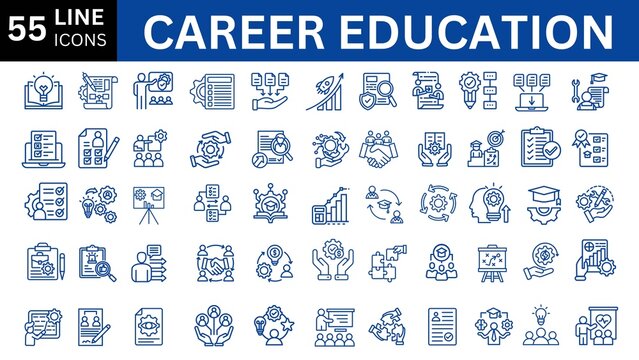 Career Education icon collection set. Containing skill development, educational pathways, vocational training, job readiness, professional growth, acquisition, guidance icon. 