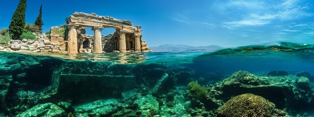 Obraz premium A mesmerizing view of the sunken city of Pavlopetri off the coast of Greece, Underwater scene, Ethereal style