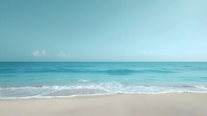 Minimalist Beach Scene, Serene Blue Ocean and Sandy Shore Travel Inspiration