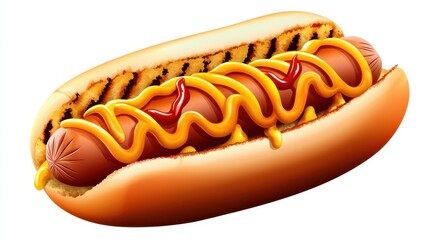 Mouthwatering BBQ Hot Dog Topped with Cheese, Mustard, and Ketchup on a Grilled Bun for Summer Feasts