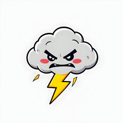 Fototapeta premium Cute Angry Cloud Storm With Thunder Cartoon Vector Icon Illustration Object Nature Icon Isolated