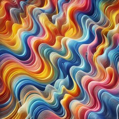 Fototapeta premium Vibrant colorful wavy abstract background of textured translucent fabric layers 