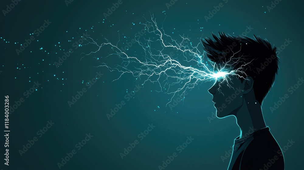 Poster a comic strip panel using a cartoon lightning bolt as a visual metaphor for a sudden realization or 