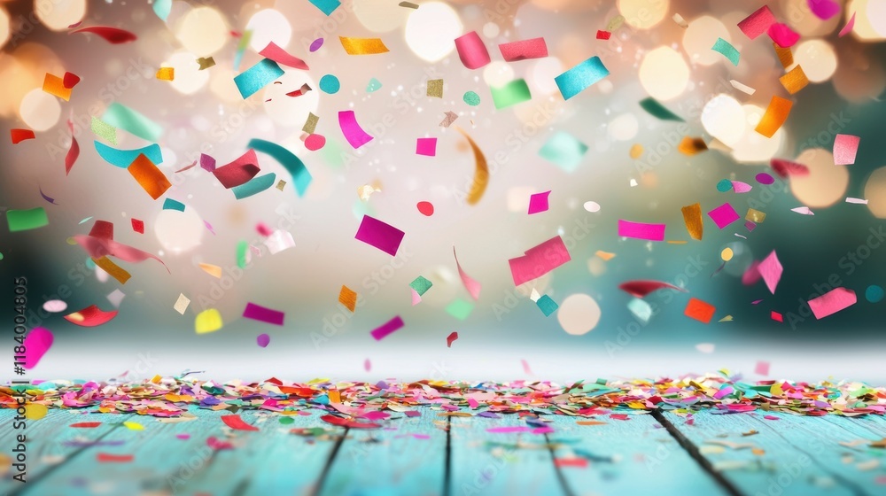 Aufkleber a shower of colorful confetti falling through the air, with a bokeh effect creating a sense of movem