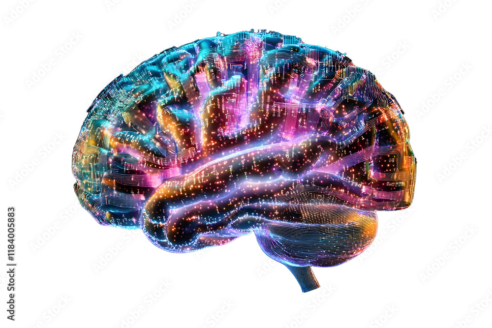 Poster human brain showing intelligent thinking processing through the concept of a neural network printed 