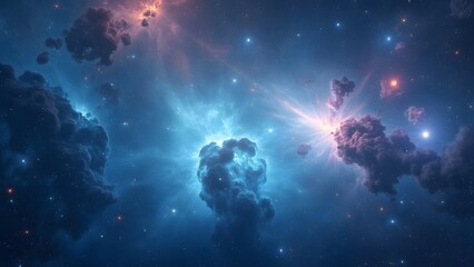 Fototapeta premium Stunning Blue Nebula, Vibrant Galaxy Space Scene with Intricate Details and Cosmic Clouds
