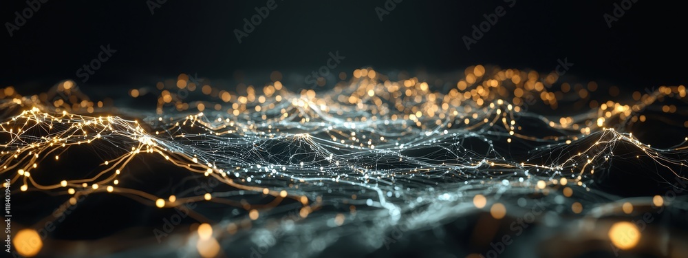 Poster abstract data visualization glowing on a dark, futuristic screen