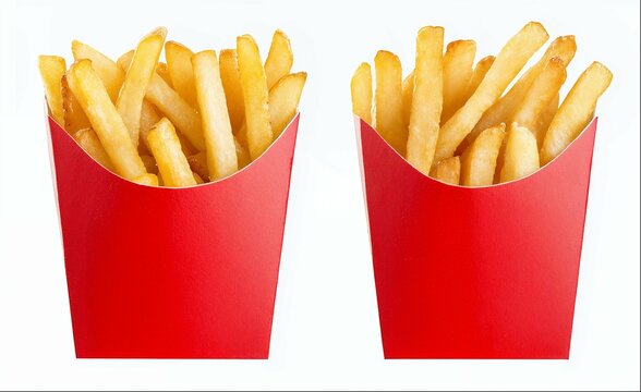 French fries in red box isolated on white background, hight detailed upscaled image - Powered by Adobe
