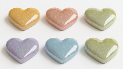 Obraz premium Six pastel glitter hearts.