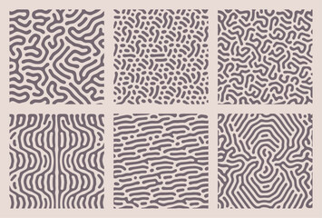 Fototapeta premium set of brown organic turing abstract lines pattern background. pack collection design