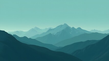 Fototapeta premium Teal Mountain Range Minimalist Landscape, Serene Travel Inspiration