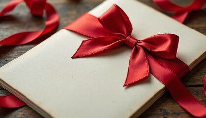 Elegant blank greeting card tied with a red ribbon in minimalist style