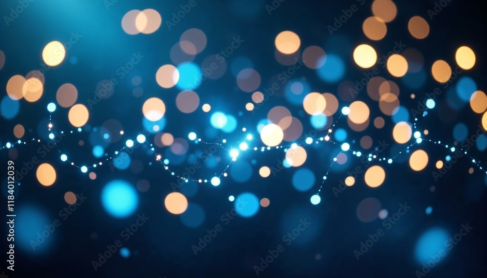 Poster minimalist festive bokeh pattern with luminous lights on deep blue background