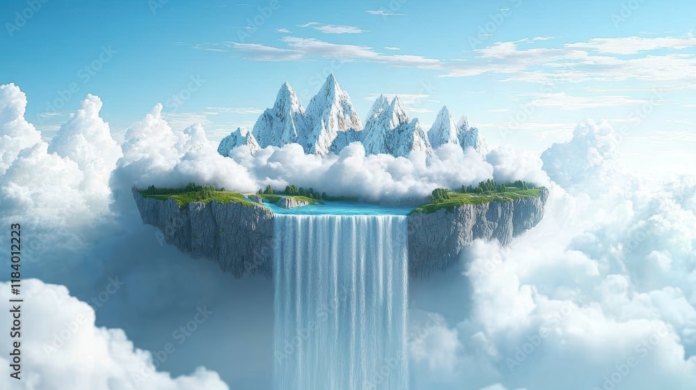 Poster layers of clouds cascading over a mountain range, resembling a waterfall flowing down the slopes and