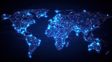 Glowing Digital World Map, Network, Data, Global