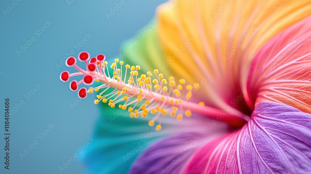 Aufkleber a close up shot of a hibiscus flower with each petal illuminated by a different color of the neon ra