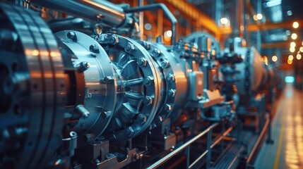 Fototapeta premium Industrial equipment in a factory shop showing complex machinery and manufacturing processes. Ideal for publications about industry, engineering and manufacturing technology.